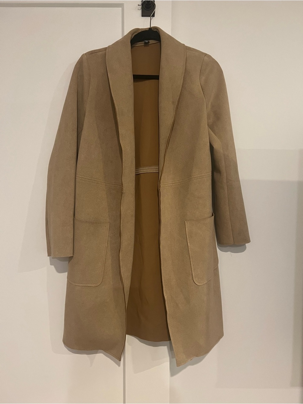 Premise Womens Tan Long Open Front Coat l Large